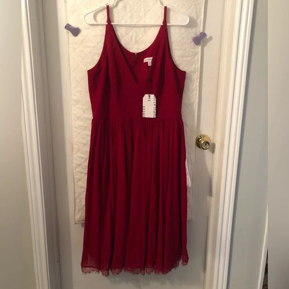 NWT Dress The Population Alicia Chiffon Lace Fit & Flare Midi Dress Garnet XL - Picture 4 of 11